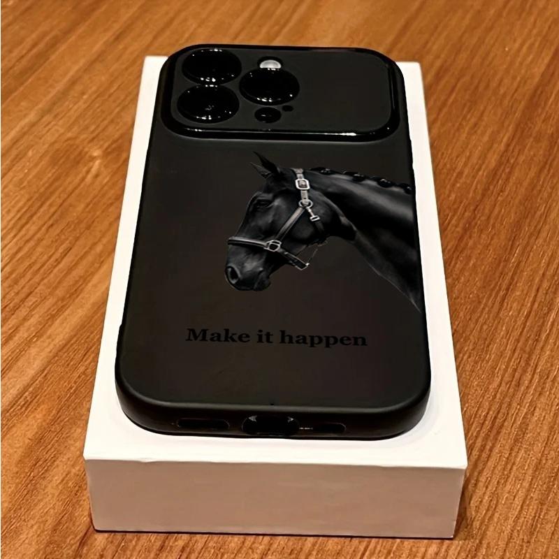 Black Horse Pattern Matte Phone Case For iPhone 17 Pro Max 11 12 13 14 15 16 17 Air 15 14 Plus X XS MAX XR Shockproof Soft Cover
