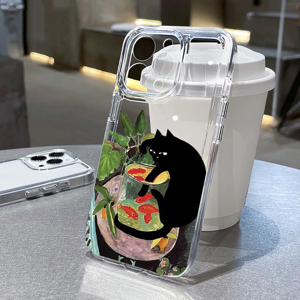 Süße Schwarze Katze Weinflasche Druck Handyhülle für iPhone 17 16 15 14 13 12 11 16E Serie Pro Max Plus Doppelschichtiger Schutz