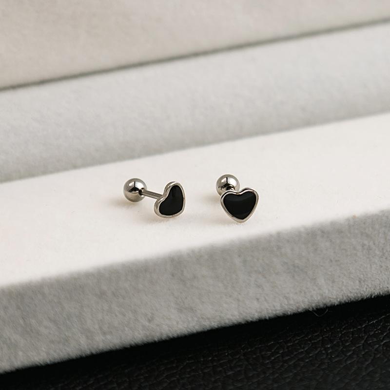 Stainless Steel Geometric Black Series Stud Earrings, Cross Simple Earrings, Love Dripping Oil Personalized Earrings