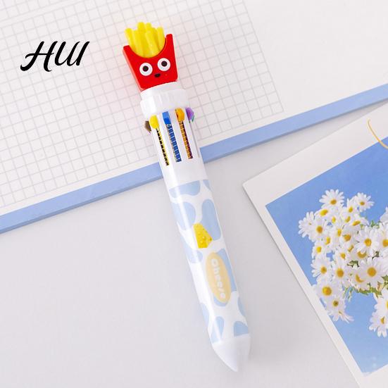 Cute Style Writing Tool Fast Food Themed 10-Color Ballpoint Pen French Fries Burger Cheese Pattern Topper Designs Multi-Color for Journaling And Notes