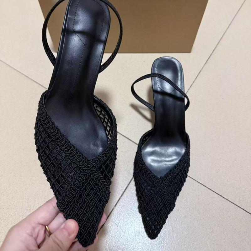 Fashion Weaving Hollow Out Women Luxury Sandals Roman Style Pointed Toe Summer Party Prom Slingbacks Brand High Heels Shoes for Ladies