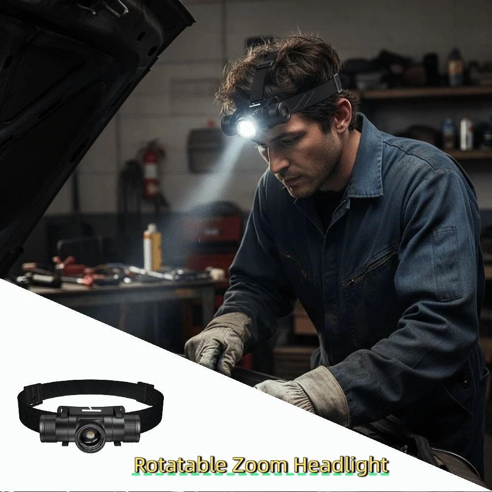 Ultra Bright Rotatable Zoom Headlight Strong Light Waterproof Powerful Headlight Mini Rechargeable LED Headlamp Emergency Light
