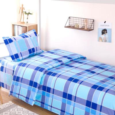 Lilang Eco-Cotton Blue Plaid 3-Piece Bedding Set