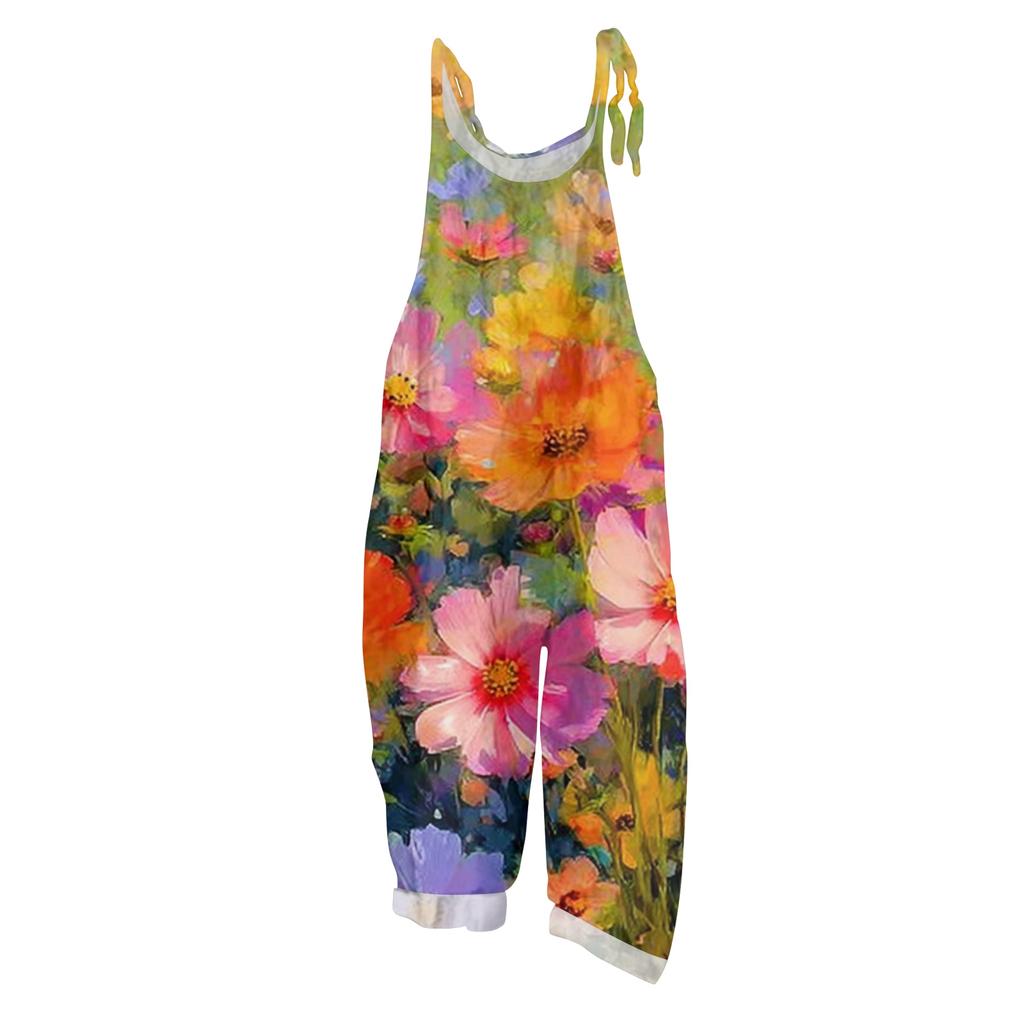 Women's Retro Printed Casual Loose, Retro Overalls Cotton And Linen One,piece Pants
