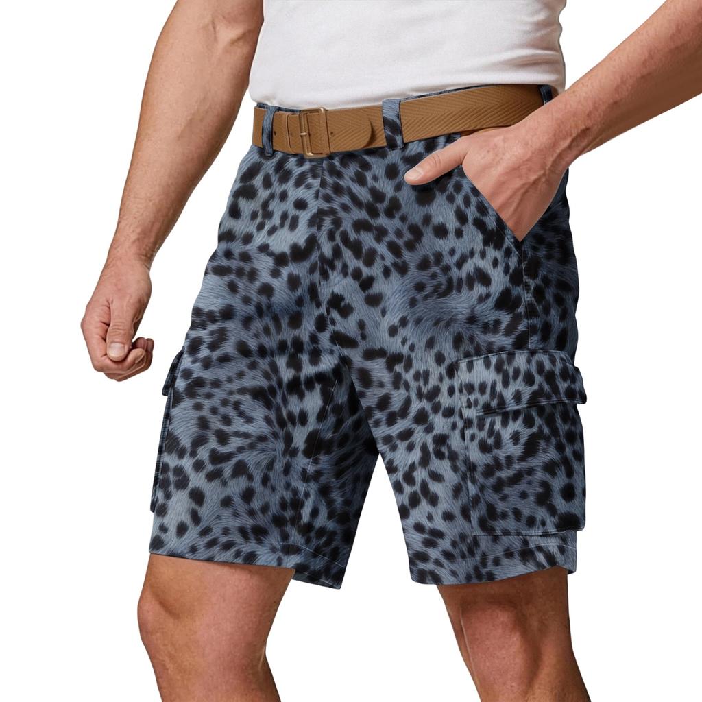 Herren-Cargoshorts mit mehreren Taschen - Lässige Leopardenmuster-Athletikshorts für Wandern, Outdoor-Sommerhosen (Gürtel nicht enthalten)