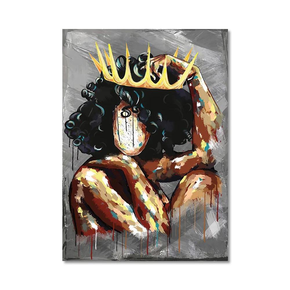 

Black Woman With Crown Model Wall Art Poster Faceless Nordic Mural Modern Home Decor Canvas Pictures Prints Living Room Decorate 20x30cm