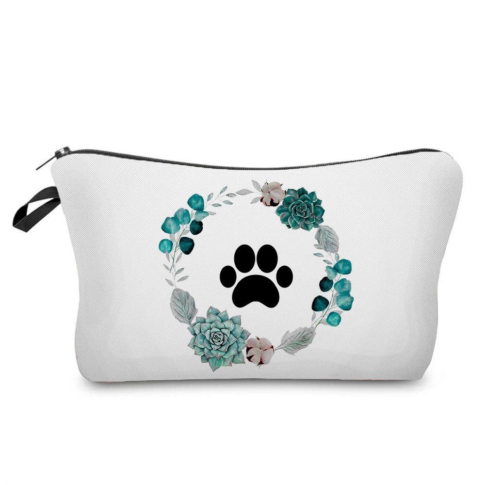 Women Dog Paw Print Cosmetic Bag Toiletries Organize Travel Storage Case 6874
