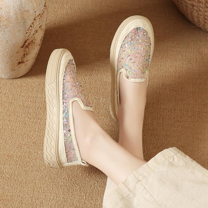 Fashion CRLAYDK Women's Sequin Lace Hollow Out Loafers Cute Penny Slip On Flat Work Comfort Walking Shoes for Ladies Driving Moccasins