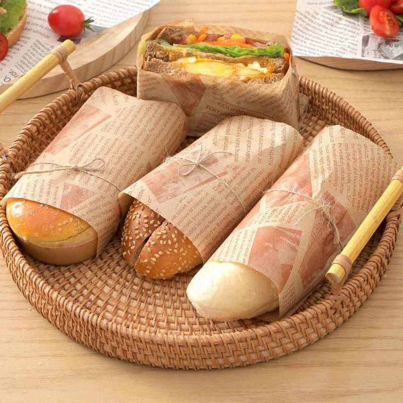 100Pcs Oil-Proof Wax Paper Food Wrapper Paper Bread Sandwich Burger Fries Wrapping Tray Basket Liners Fast Food Bread Oilpaper