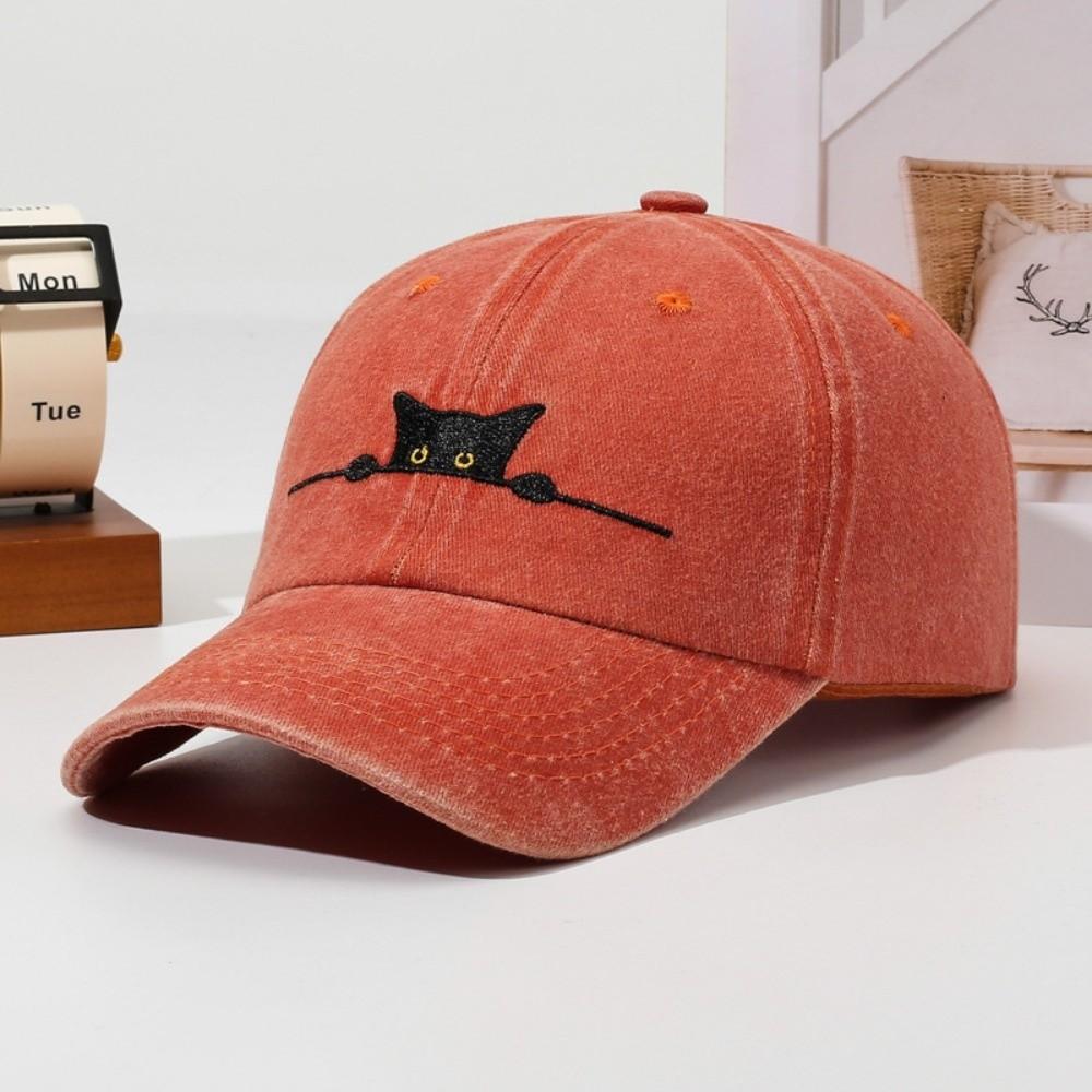 Fashion Cartoon Cat Embroidery Baseball Cap Visor Washed Cotton Peaked Cap Adjustable Sunscreen Hats For Man Women