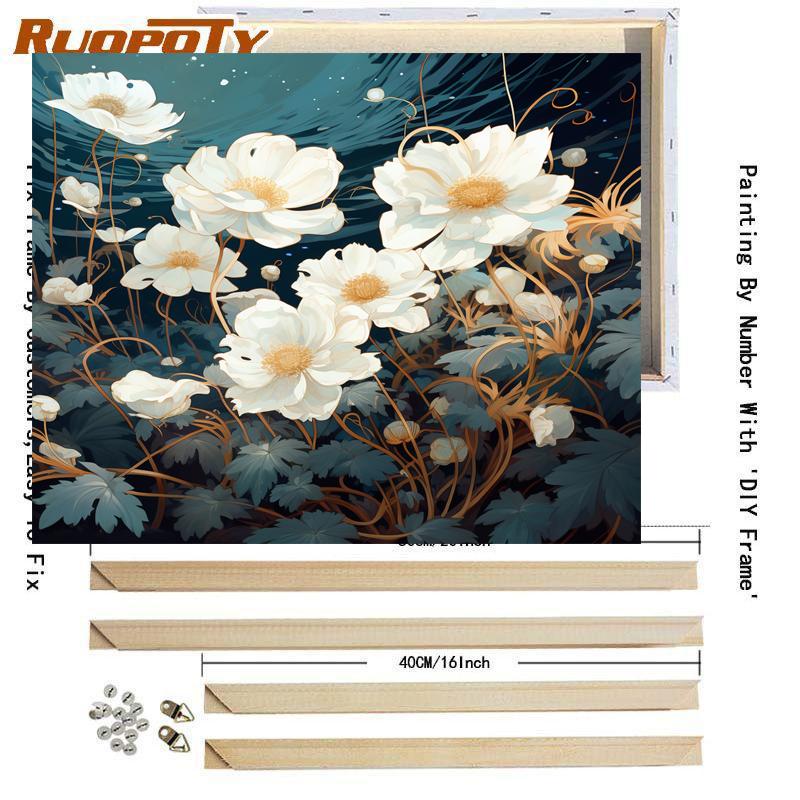 RUOPOTY Pictură modernă după numere pentru adulți colorat pe numere floare albă cadou imagine desen kit de vopsea artizanat