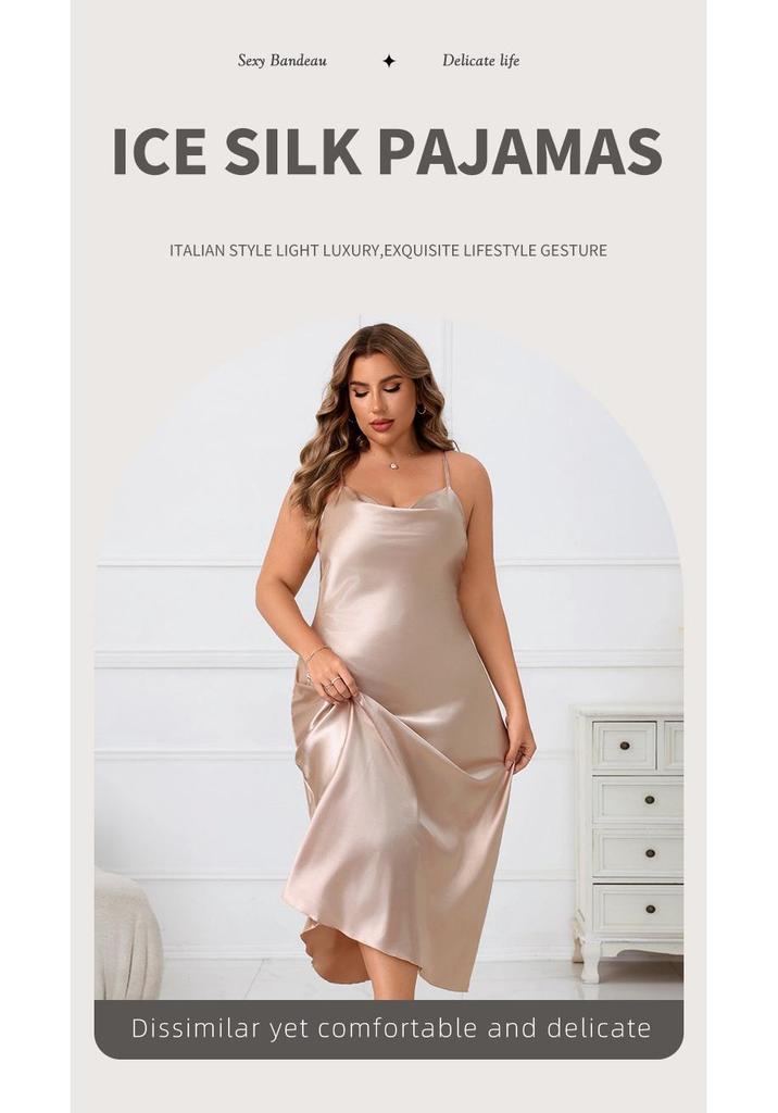Elegant Plus Size Satin Camisole Nightgown - Light Luxury Casual Home Wear