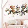 Cute Calico Cat with Flower Branches Wall Sticker Modern Minimalist Living Room Study Room Bedroom Self-Adhesive Removable Home Decor Art