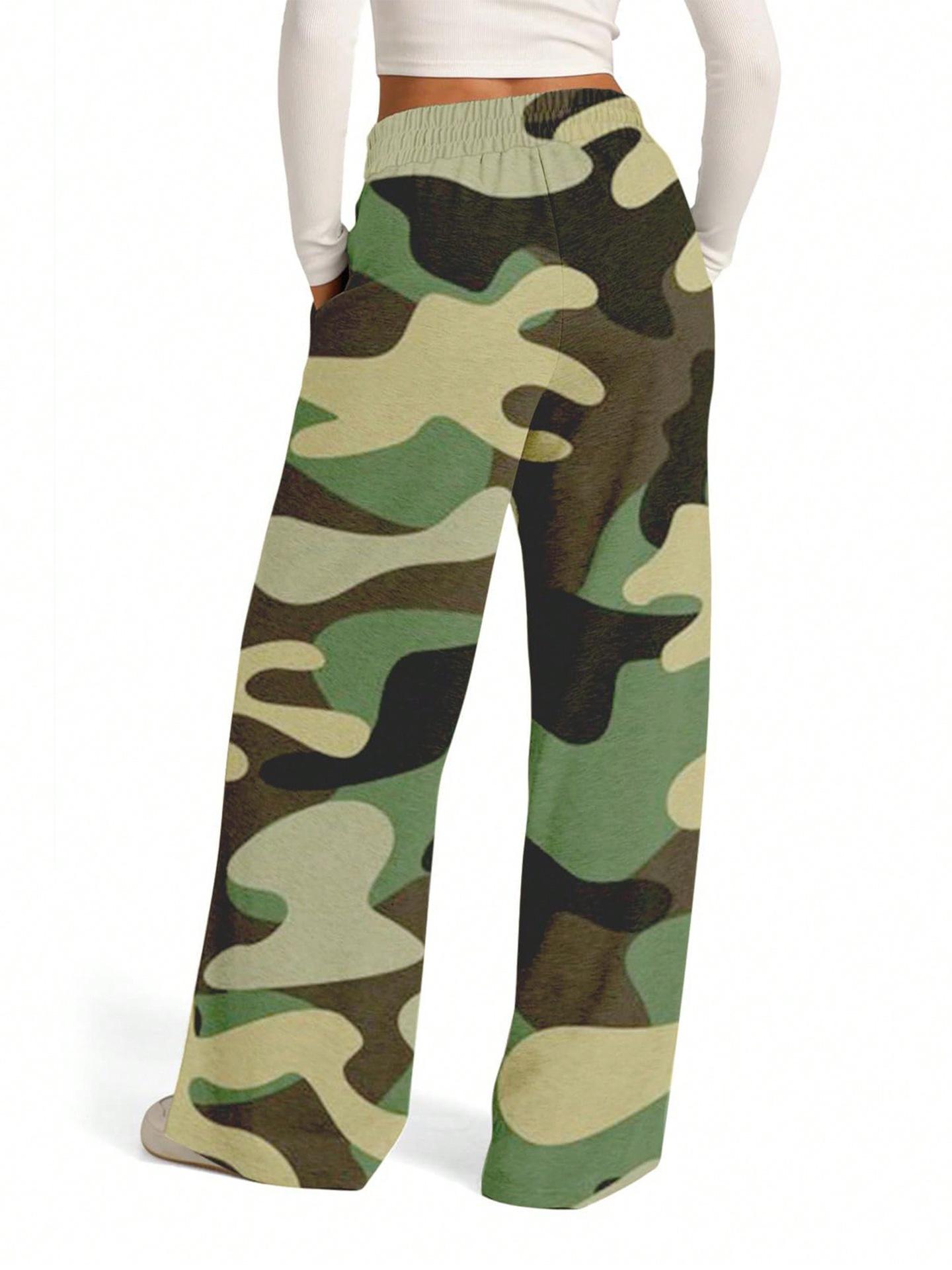 

2026 Women s Versatile Wide-Leg Camouflage Casual Pants Extra Extra Large зелений/камуфляжний