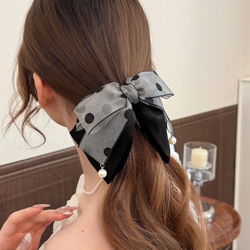 Korean Style Satin Dot Bow Hair Clips Banana Clip Women's Hair Accessories Fashion Ponytail Barrettes Hair Claws Hairpins