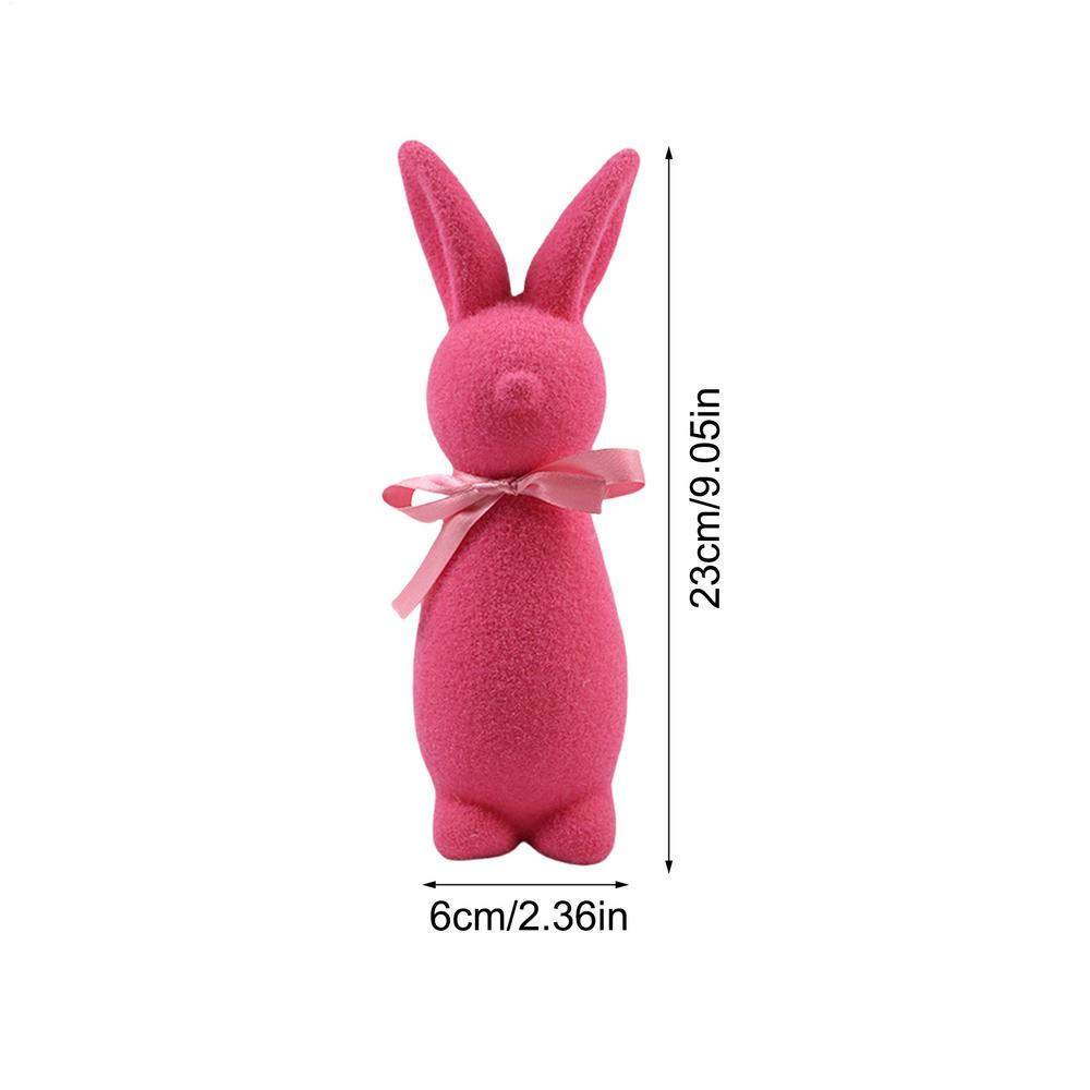 

Flocked Easter Bunny Decor Standing Tabletop Sculpture With Bow Tie Spring Tabletop Centerpiece Nursery Decorations For Shelf рожевий
