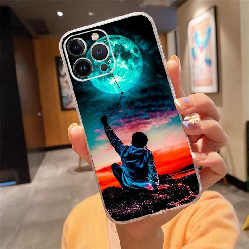 Phone Case For Iphone 17 Pro Max Air 16 15 14 13 Pro Max 15 16 Pro 15Plus Moon Night Planet Girl