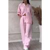 Women's Casual Two-piece Solid Color Cotton and Linen Shirt Wide-leg Pants Suit