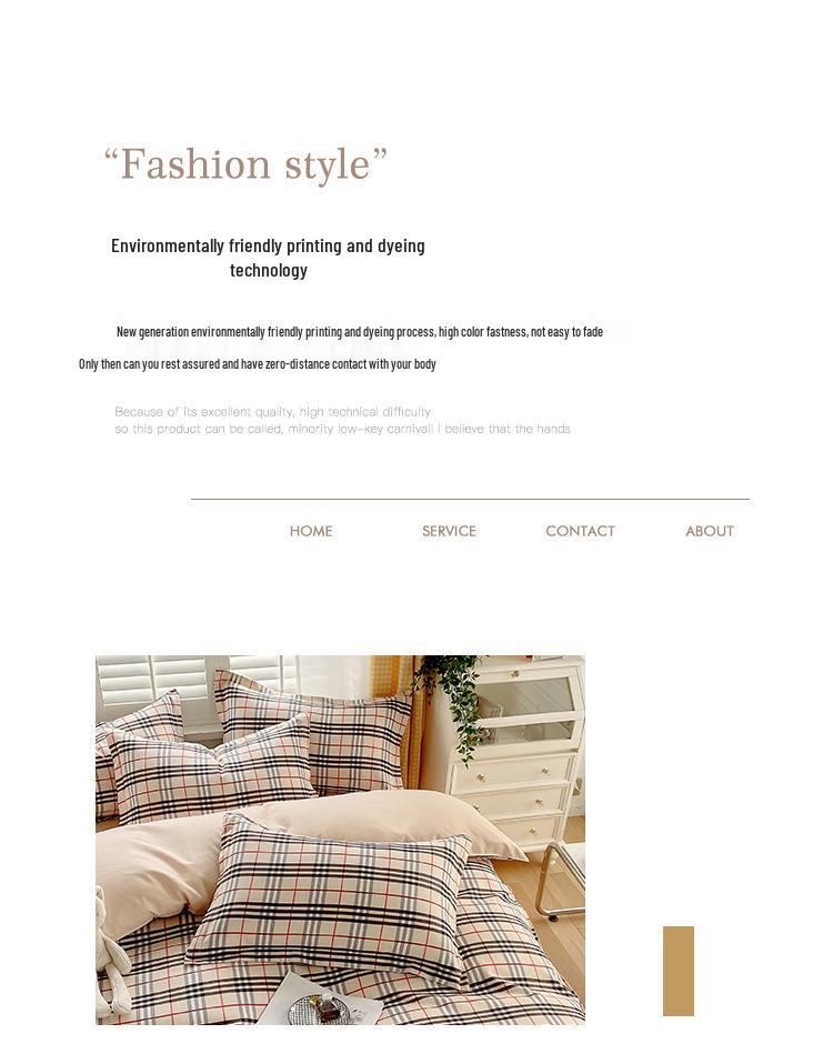 Muji Japanese Washed Cotton Flannel Plaid Bedding Set - 4 Pieces, Good Quality, Student Dormitory Style