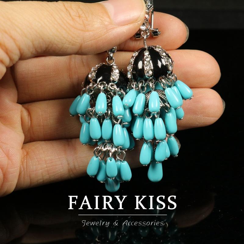

Fresh Turquoise Pendant, Fringed Diamond Enamel Versatile Women s Earrings, Premium Earrings 925 Silver Needles