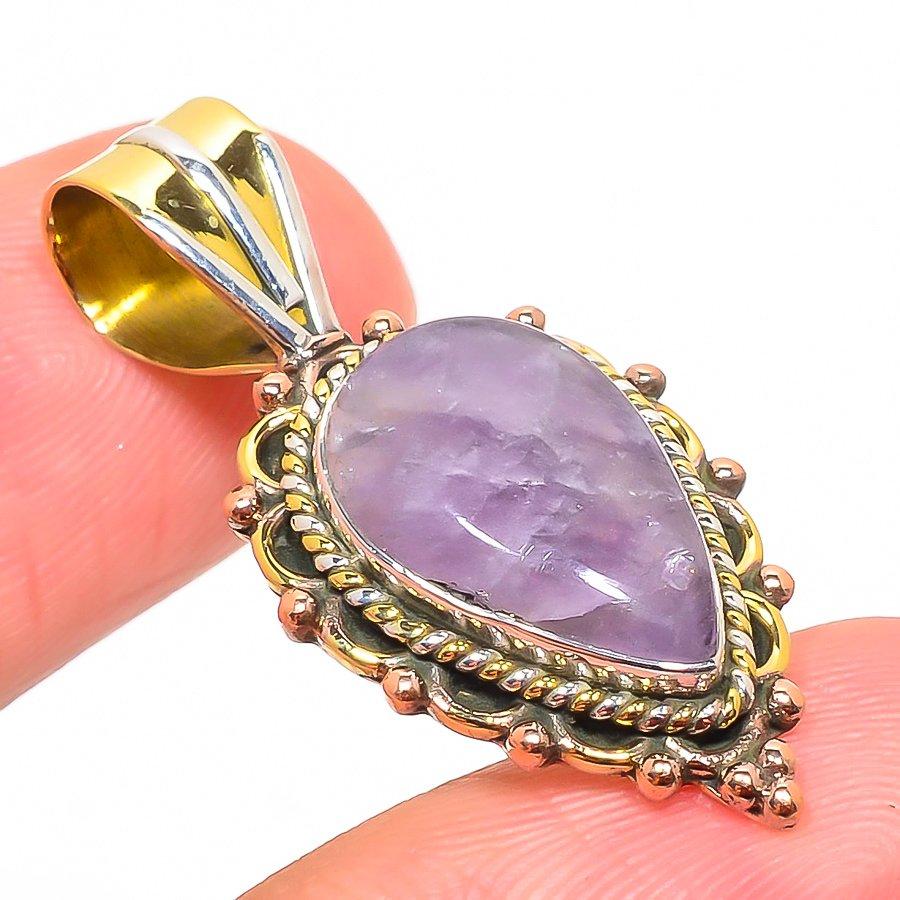 Natural Tiffany Stone TwoTone 925 Solid Sterling Silver Gift Pendant 1.50" U4j85