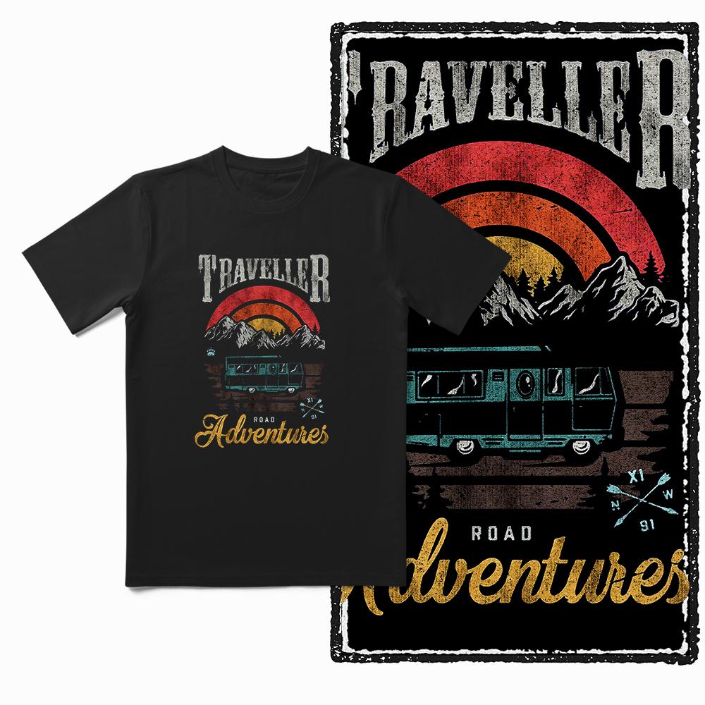Coolmind YA ADVENTURE Theme Print 100% Cotton Exclusive Graphic Men T Shirt for Men Big Size Cool BLACK Men's Novelty Tee Shirt