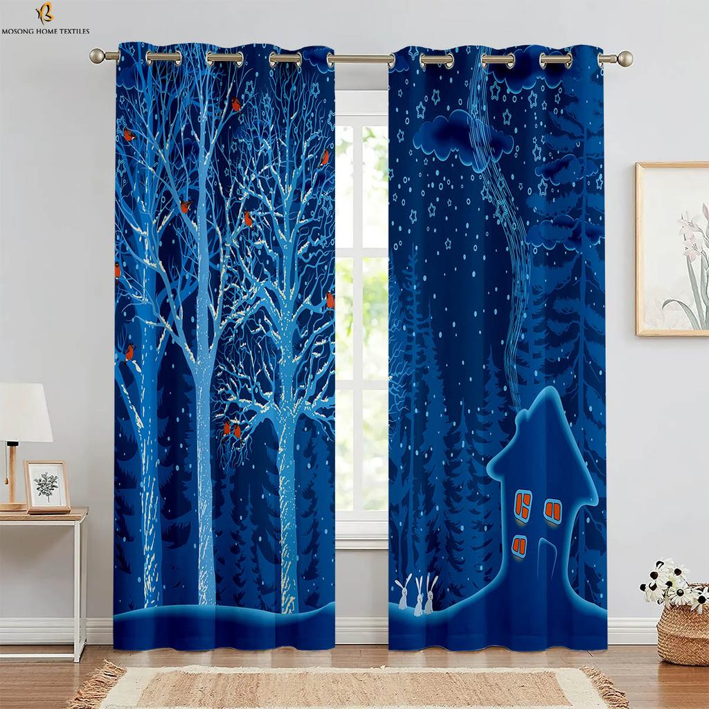 Set Of 2 Easter Decorative Curtains Retro Cartoon Rabbit Print Bedroom Living Room Children Curtain For Sitting Made Polyester