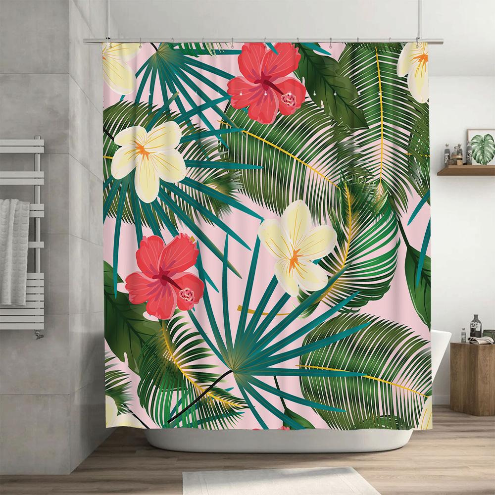 Bright Floral Green Leaves Shower Curtain for Bathroom Decor In Pink and Yellow TaurusDuan Brand Home Accessories