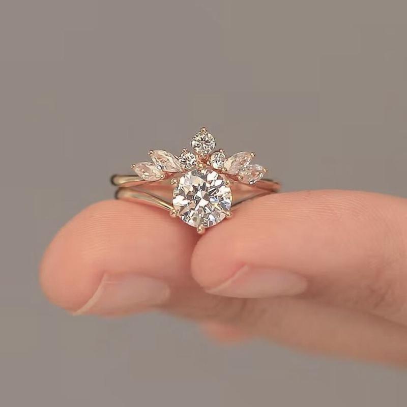 2 Pieces/set of Exquisite Sparkling Zircon Inlaid Women's Rings, Bridal Engagement, Wedding Banquet Gifts