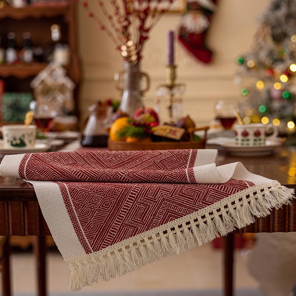 Christmas Fall Table Runner Soft Cotton Table Runner With Tassels Woven Macrame Home Living Room Table Decoration