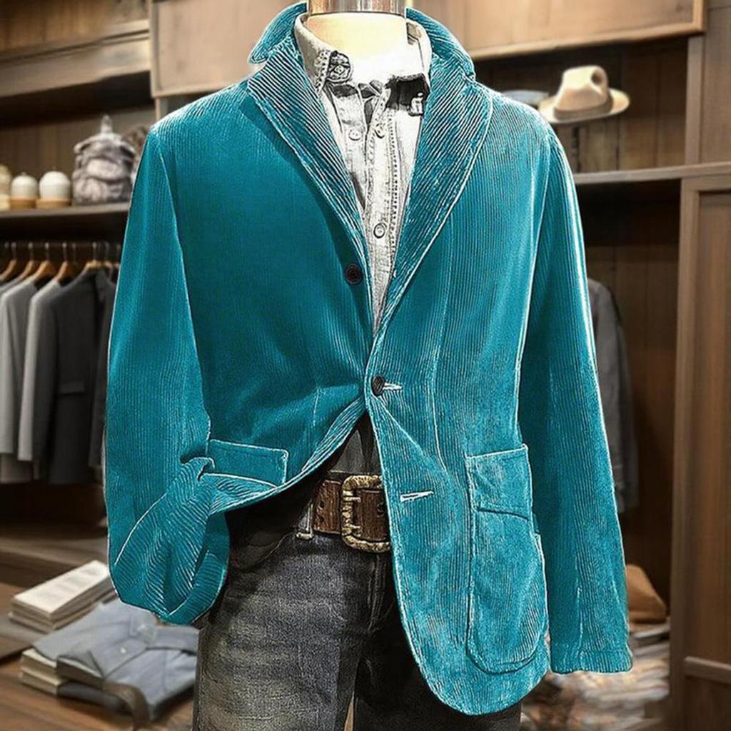 Men's Solid Color Corduroy Warm Pocket Suit Jacket Cardigan Men's Casual Suit