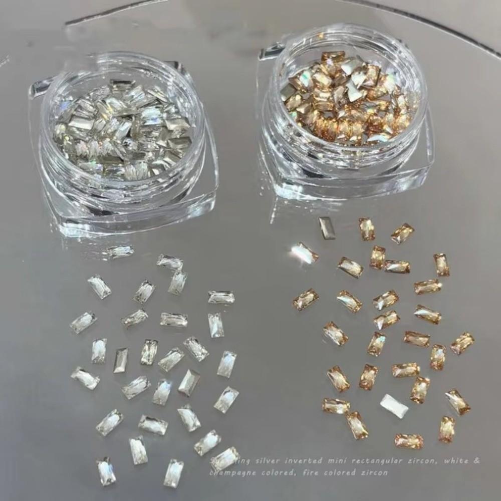 50pcs Long Bar Shape Nail Rhinestones 2x4mm Nail Art Decorations Stylish Nail Gems Women