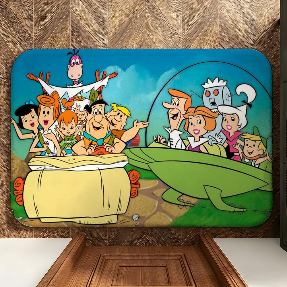 Cartoon T-The F-Flintstones Floor Mat Soft Flannel Floor Mat Suitable for Entryways, Living Rooms, Bedrooms, and Bathrooms