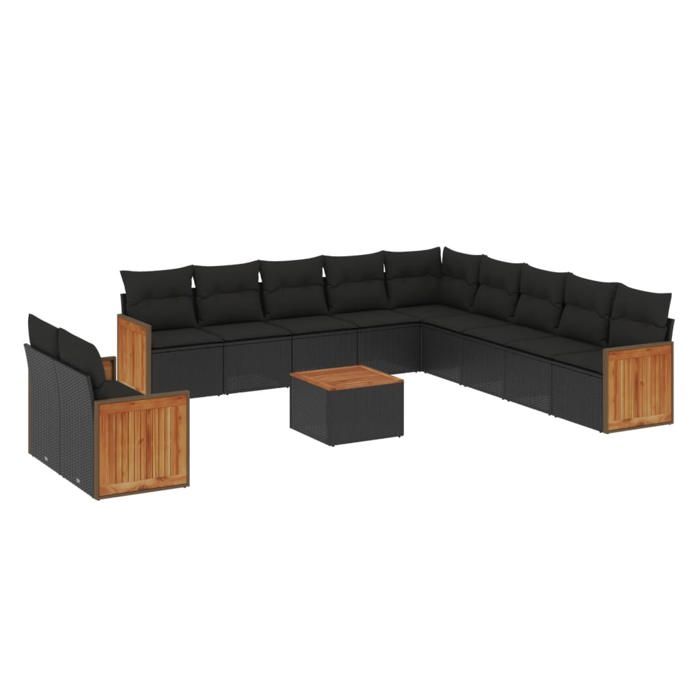 VidaXL Salon de Jardin avec Coussins 12 pcs, Canapés de Terrasse, Ensemble de Meubles de Patio, Mobilier d'Extérieur, Noir 3227812