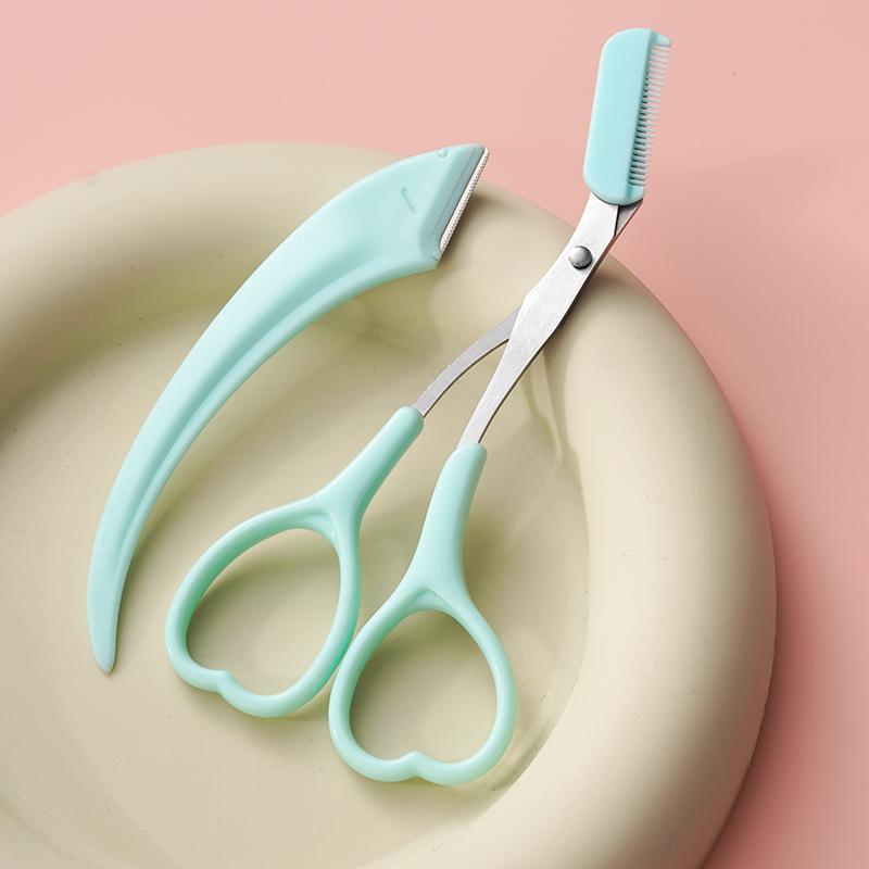 Lovely Heart Precision Eyebrow Trimming Scissors with Integrated Comb, Manual Grooming Tool, Durable Plastic Handle Eyebrow Razo
