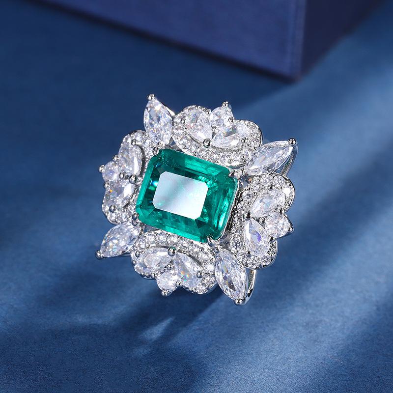 Jewelry Copper Bottom Gold-Plated Simulation Grandmother Green Rectangular Light Luxury Texture Set 10 * 12-7 * 9
