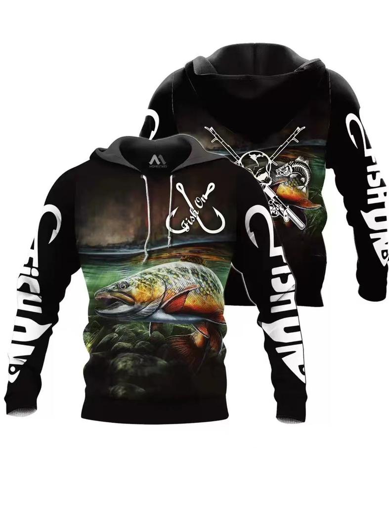 Sweat à capuche unisexe avec impression numérique 3D Motif pêcheur Luya pull de sport d'extérieur