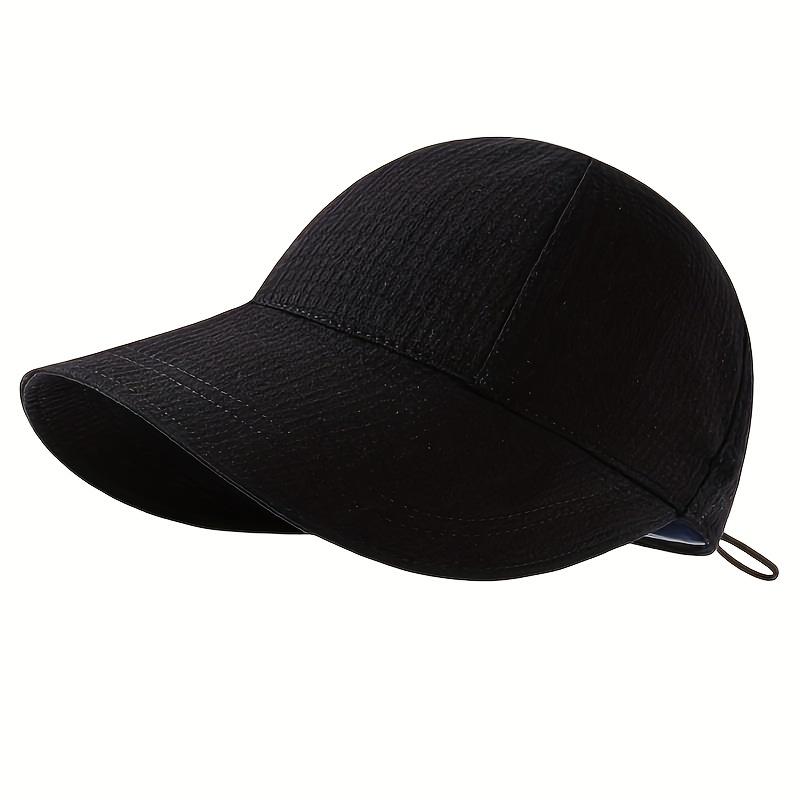 Women's Wide Brim Sun Hat, Hiking Solid Color Hat, Adjustable Drawstring Outdoor Beach Sunshade Hat, Foldable Ponytail Cap