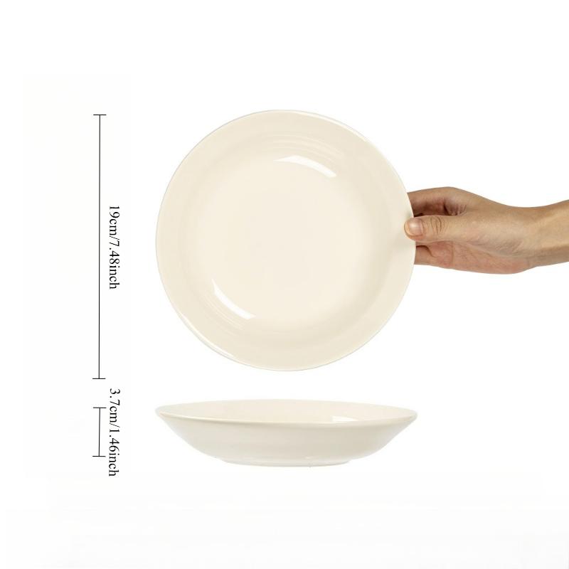 

1PC Ceramic Round Plate Cream Color Household Dessert Plate Solid Color Simple Tableware