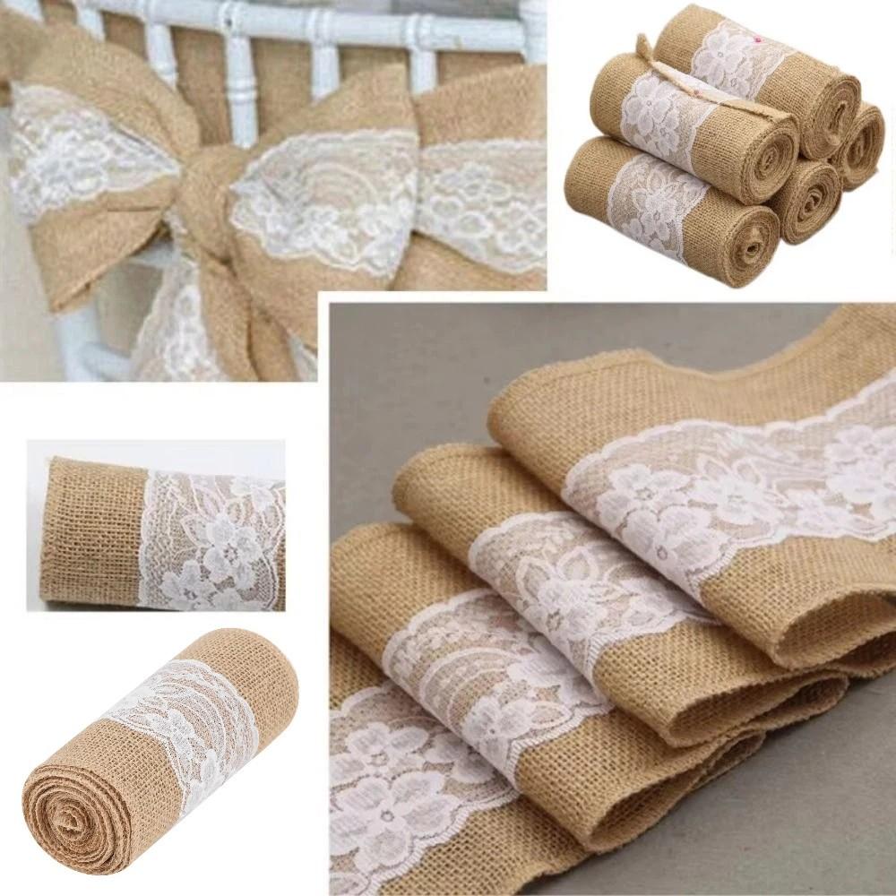 Handmade Burlap Chair Bow 15cm Lace Cotton Chair Backrest Lace Seat Back Strap Party Supplies