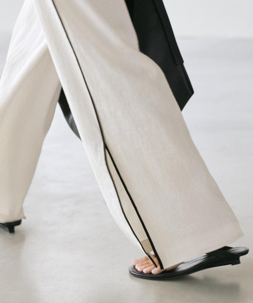 Masimodutti Contrast Trimmed Linen Pants