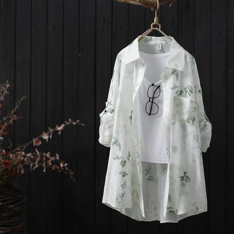 Women's sunscreen clothes Tencel shirt women's summer 1116 loose thin outer air-conditioned shirt women's top