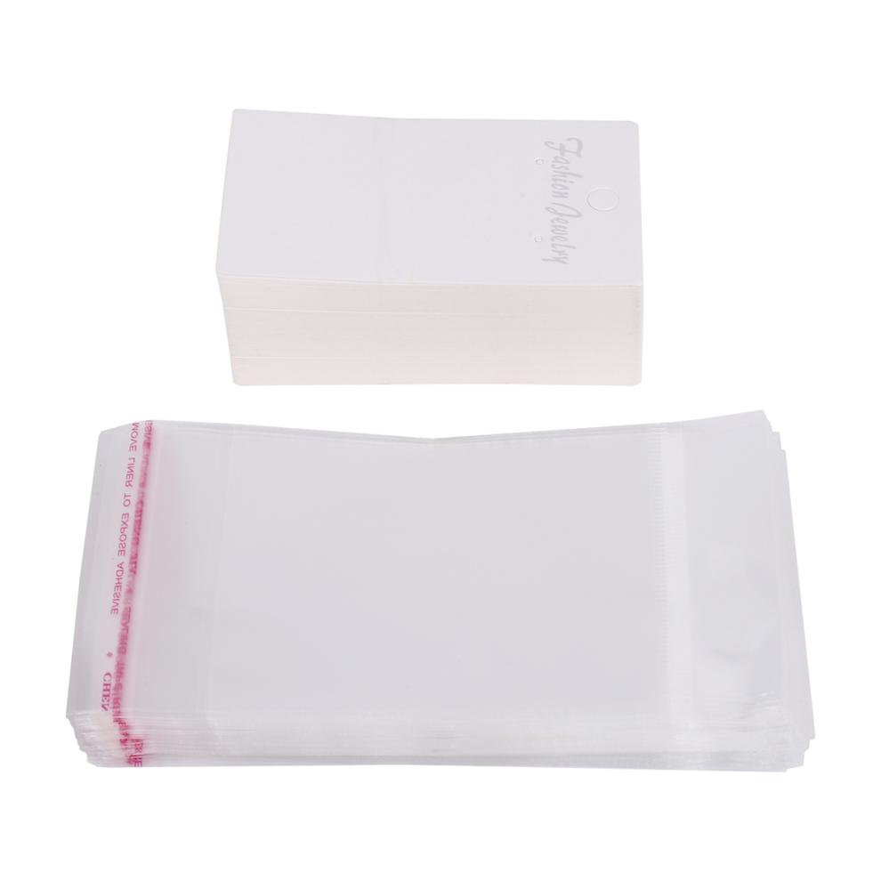 Jewellery 100 X White Plain Earring Display Cards & Self Adhesive Bags