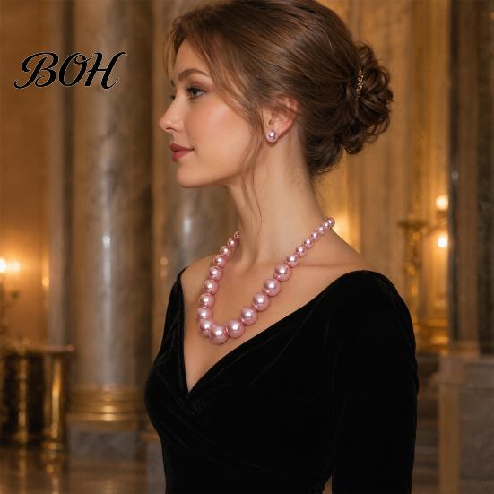 Faux Pearl Jewelry 3Pcs/Set Imitation Pearls Set, Adjustable Length Choker Necklace with Ear Studs Gift And Bracelet, Set for Weddings Banquets