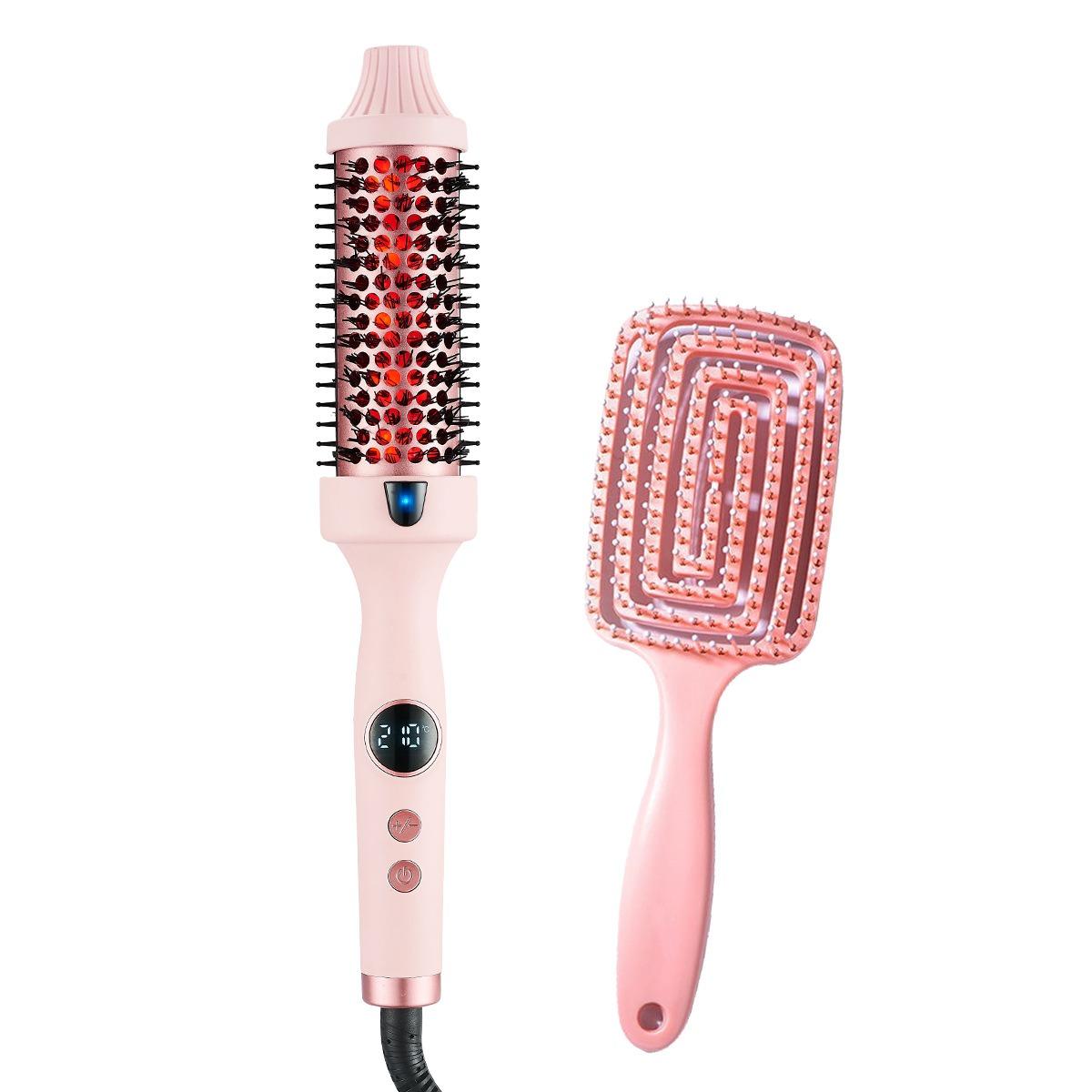Factory Price Infrared Hair Straightening Comb Dual-purpose Multi-gear Temperature Adjustable Professional Hair Curler Brush US розовый