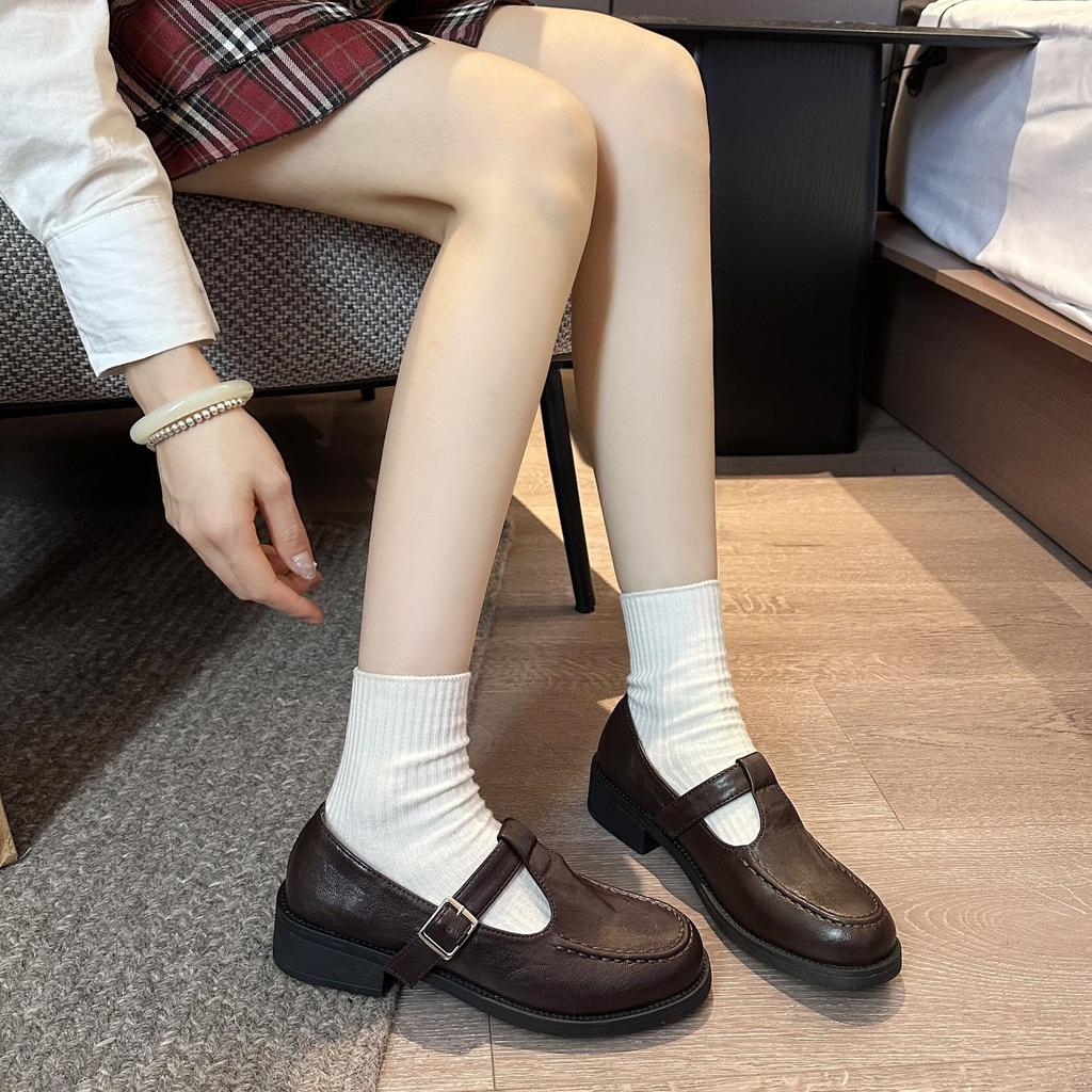 New popular women's shoes platform Mary Jane Love single shoes 2025 new spring and autumn retro round head British style small leather shoes