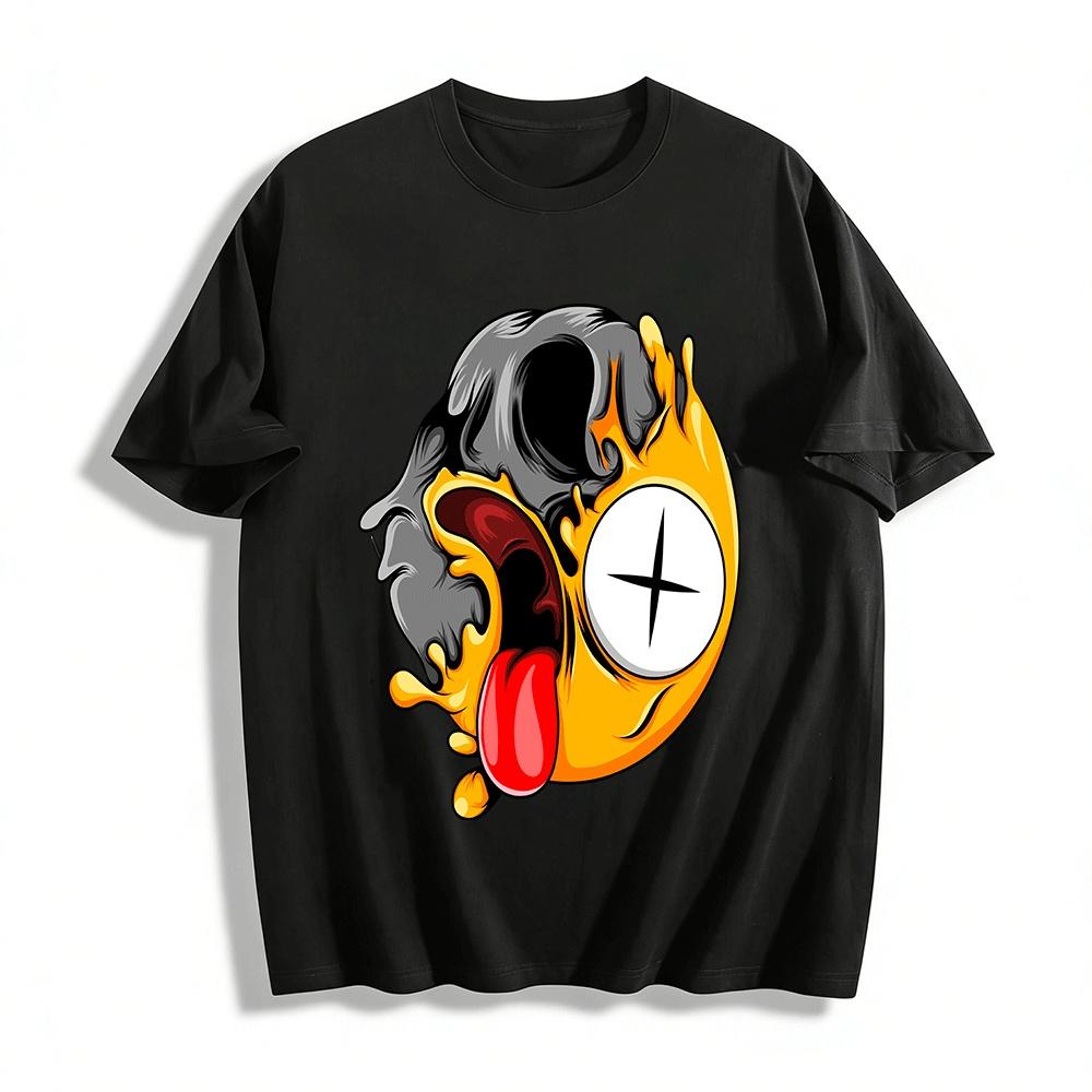 Melting Skull Emoji Print Trendy Casual Short Sleeve T-Shirt Pure cotton T-shirt XXS