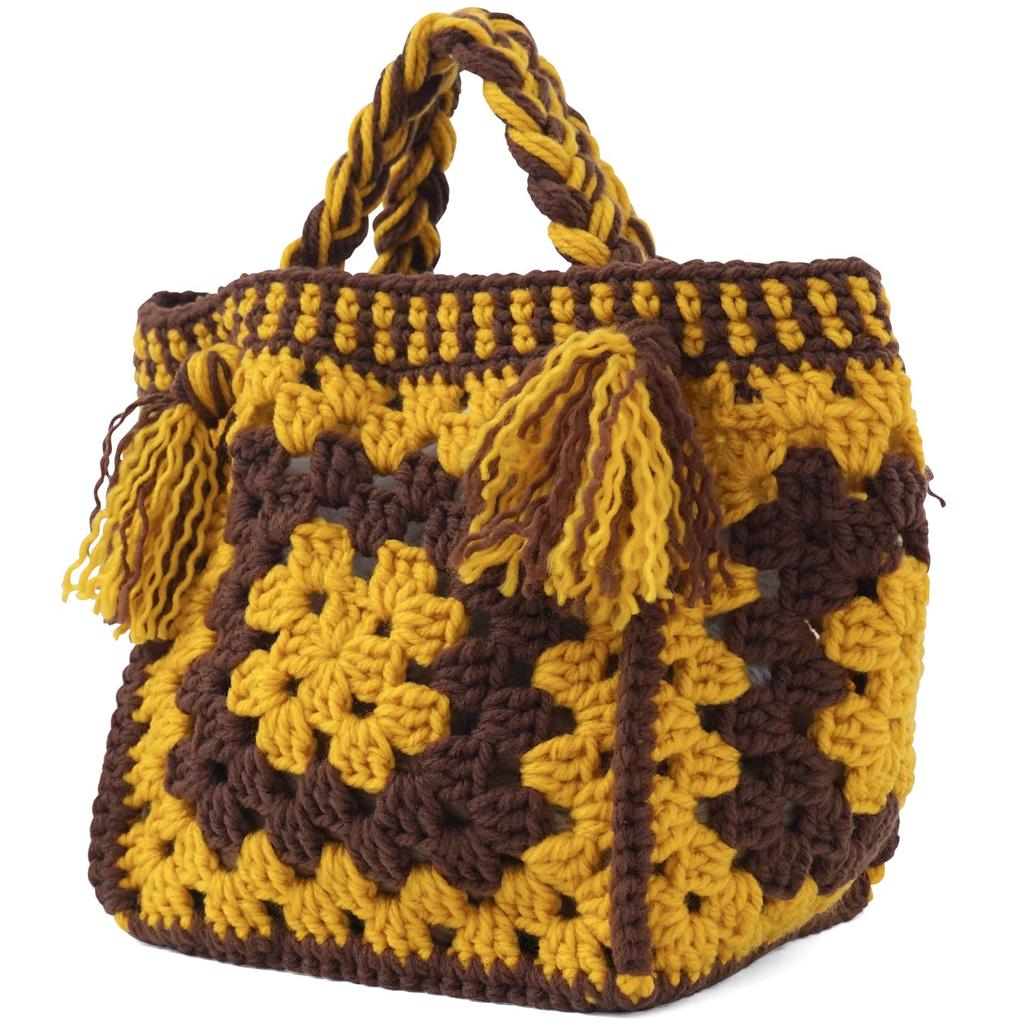 Raw Wool Knitting Kit Large Motif Bag In Mustard -