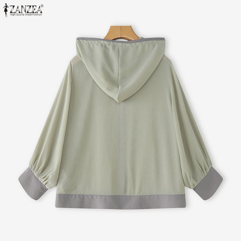 ZANZEA Women Casual See-Through Loose 3/4 Sleeve Hoodies Cover Up Blouse