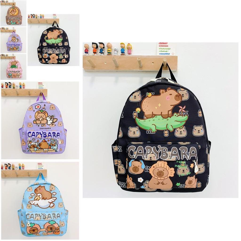Adorable Capybara Print Children Backpack Spacious Lightweight For School Use